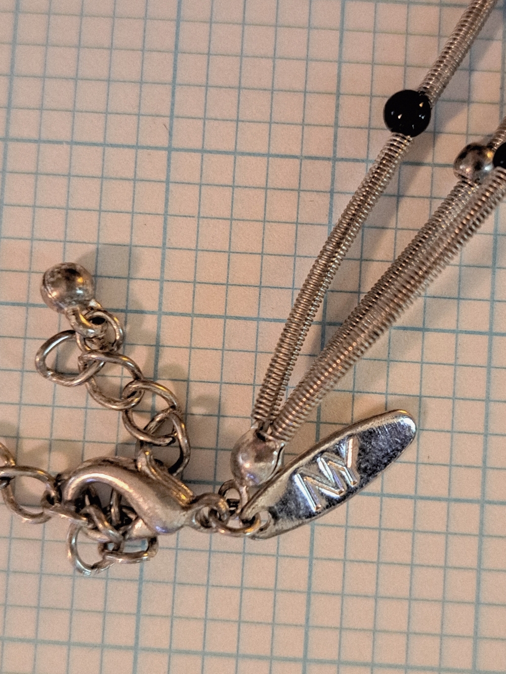 New York & Company Silver Guitar Wire Multi-Strand Necklace with Black Beads - Picture 3 of 5